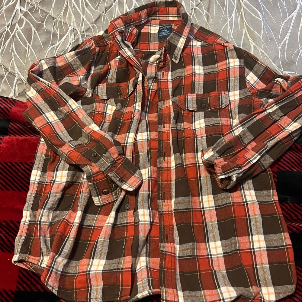 Faded Glory Red and Brown Plaid Shirt